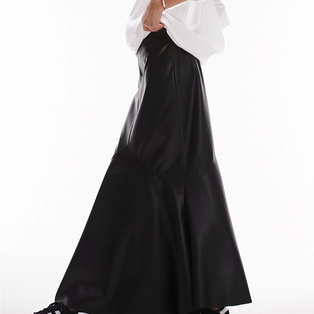 Topshop leather look fishtail maxi skirt in black